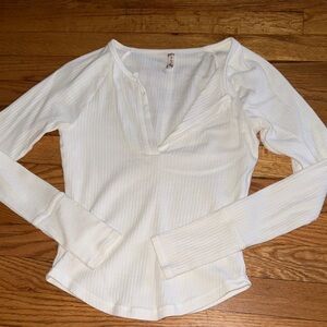 Free People Cream Long Sleeve Top